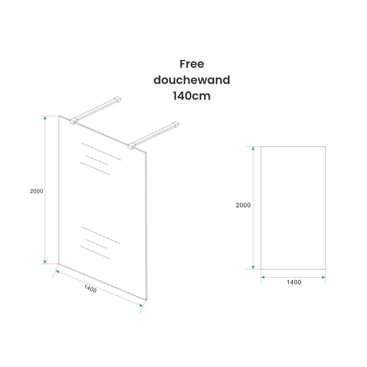 Wiesbaden Free Vrijstaande Inloopdouche 140cm - 8mm Nano Blank Glas